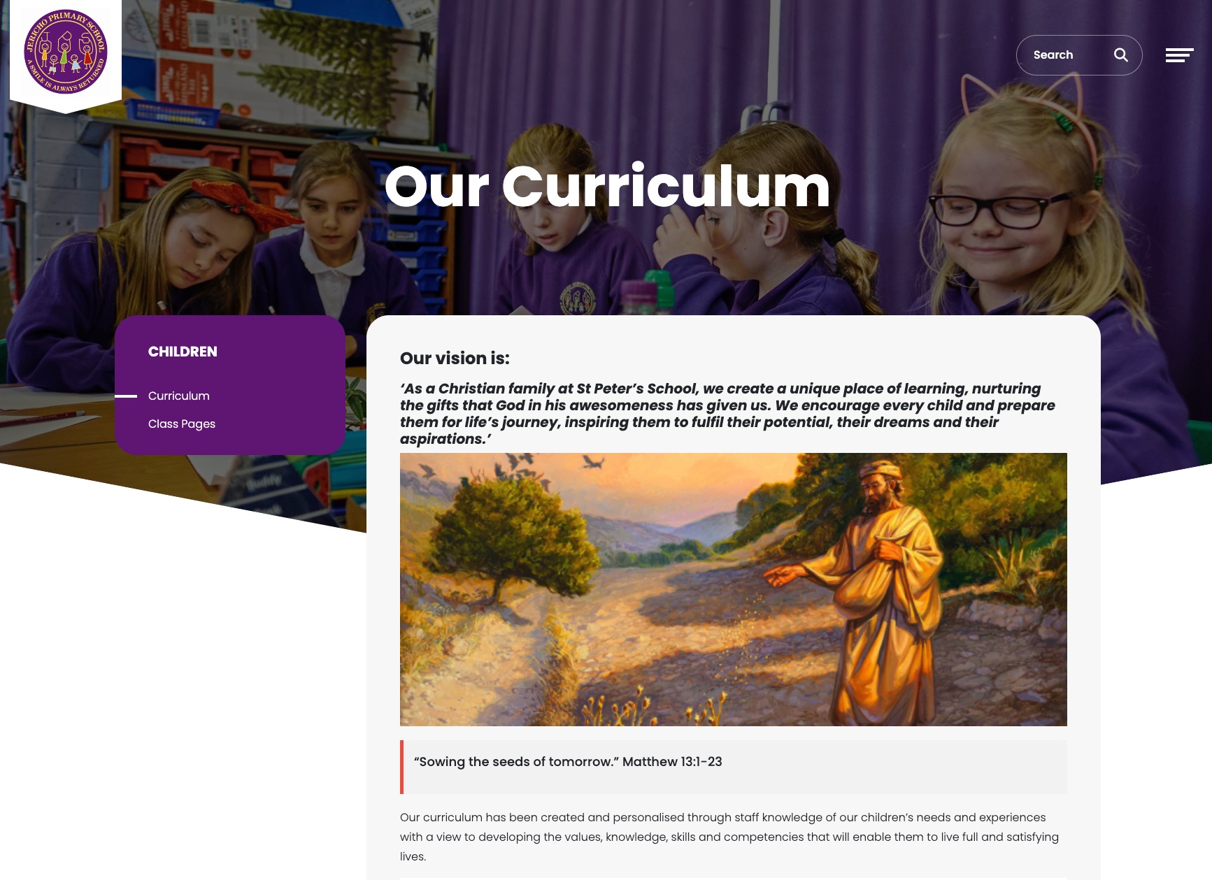 curriculum example landing page